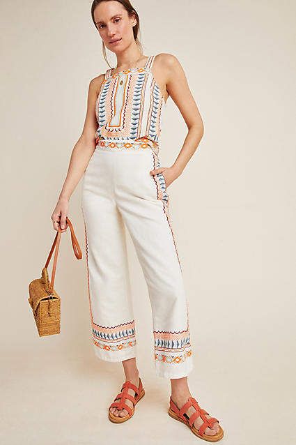 Anthropologie Islander Embroidered Pants #ad #AnthroFave #AnthroRegistry Anthropologie #Anthropologie #musthave #styleinspiration  #ootd #newarrivals #outfitideas #wishlist #bohostyle #bohooutfit #bohemian Style Inspiration Casual Chic, Style Icons Inspiration, Culottes Outfit, Style Inspiration Edgy, Style Inspiration Casual, Cotton Linen Pants, Embroidered Pants, Style Inspiration Winter, Linen Pants