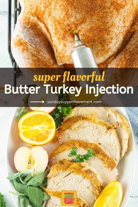 Butter Injection for Turkey Infused Turkey Recipes, How To Inject A Turkey For Baking, Marinade Injection For Turkey, Turkey Injections Recipes, Inject A Turkey Recipes, Recipe For Injecting Turkey, Injector Recipes Turkey, Injecting A Turkey With Butter, Injectable Butter Turkey