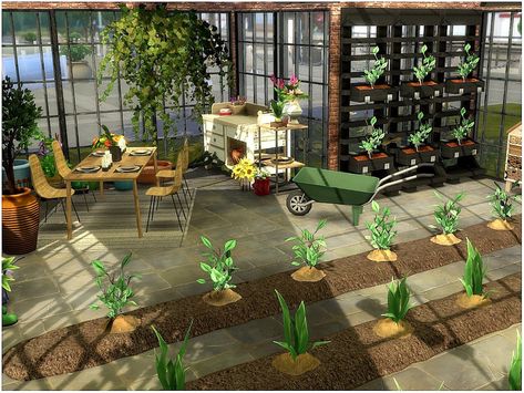 Sims 4 Green House Ideas, Sims 4 Vegetable Garden, Sims 4 Greenhouse Interior, Sims 4 Indoor Garden, Sims 4 Plant House, The Sims 4 Greenhouse, Green House Sims 4, Sims 4 Green House, Sims 4 Greenhouse Ideas