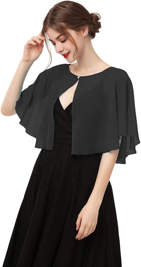 Soft Capelets capes Shawls and Wraps for Dress Chiffon Shrug Wedding Cape Cover Up (Black) at Amazon Women’s Clothing store Chiffon Shrug, Chiffon Shawl, Wedding Cape, Dress Chiffon, Striped Scarves, Dress Bridesmaid, Evening Formal, Mother Of The Bride Dress, Diy Couture