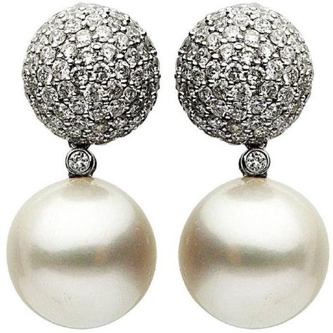 Preowned 12-13 Mm South Sea Pearl & Diamond Earring 2.56 Cts. (£2,380) ❤ liked on Polyvore featuring jewelry, earrings, multiple, white south sea pearl earrings, white diamond earrings, diamond earrings, 18k jewelry y preowned jewelry South Sea Pearls Earrings, Contemporary Earrings, Pearl And Diamond Earrings, Diamond Earring, Sea Pearl, South Sea Pearls, Sea Pearls, Women Diamond, Pearl Diamond