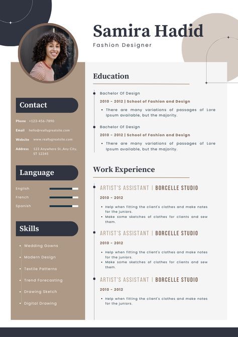 Use this customizable Brown and White Minimalist Fashion Designer Resume Template and find more professional designs from Hardigraph Std Minimalistic Resume, Unique Resume Design, Fashion Designer Resume, Designer Resume Template, Spanish Help, Unique Resume, Designer Resume, Fashion Merchandising, Photo Collage Maker