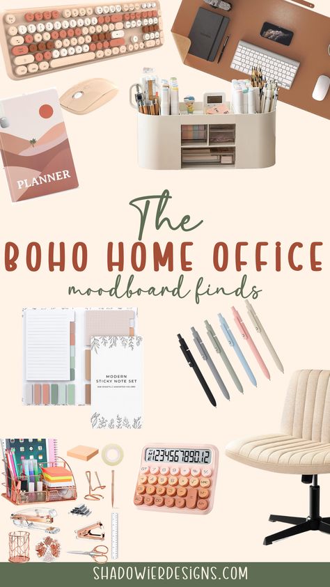 Cozy Desk Accessories, Boho Office Accessories, Boho Office Supplies, Boho Desk Accessories, Boho Office Desk Decor For Work, Boho Office Cubicle, Boho Desk Organization, Decorating Your Office At Work Business, Work At Home Desk Ideas