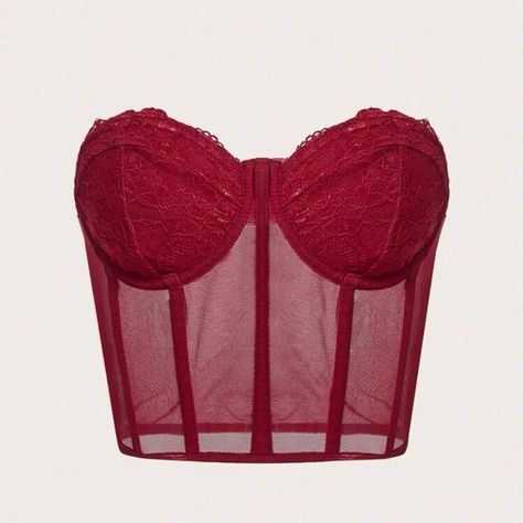 corset vermelho em renda, tamanho pp, nunca usado Red Bustier Top, Mesh Tube Top, Red Corset Top, Sweet Sixteen Dresses, Belly Shirts, Fashion Feminine, Shein Icon, Red Corset, Lace Bustier