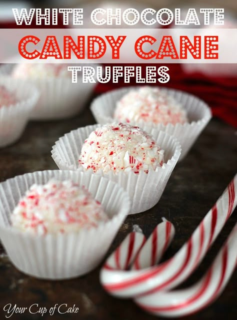 White Chocolate Candy Cane Truffles Candy Cane Truffles, Christmas Truffles, Peppermint Chocolate, White Chocolate Candy, Cookie Plate, Candy Truffles, Truffle Recipe, Homemade Candies, Christmas Cooking