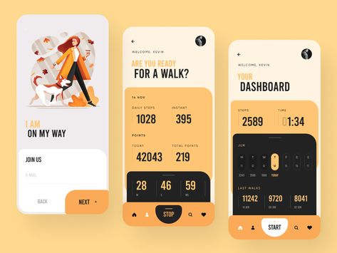 Walk App by Murat Ak on Dribbble Steps App, Walking App, College Apps, Walk Safe, App Design Layout, App Promotion, Digital Board, Mobile App Design Inspiration, Fitness App