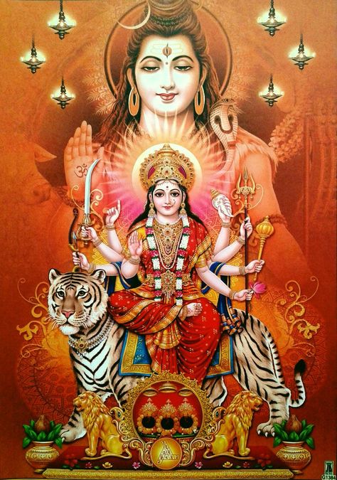 Lord Shiva and Shri Mata Vaishno Devi Shiv Durga Wallpaper, Lord Durga Wallpapers, Devi Durga Wallpaper, Ambe Maa Photo, Shiv Durga, Devi Photos, Vaishno Mata, Hindu Cosmos, Navratri Puja