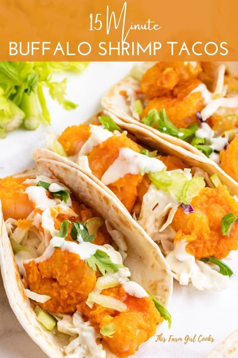 Buffalo Shrimp Tacos, Shrimp Tacos Recipe, Buffalo Shrimp Recipes, Field Meals, Buffalo Shrimp, Buffalo Recipe, Shrimp Taco Recipes, Shrimp Dinner, Easy Party Food