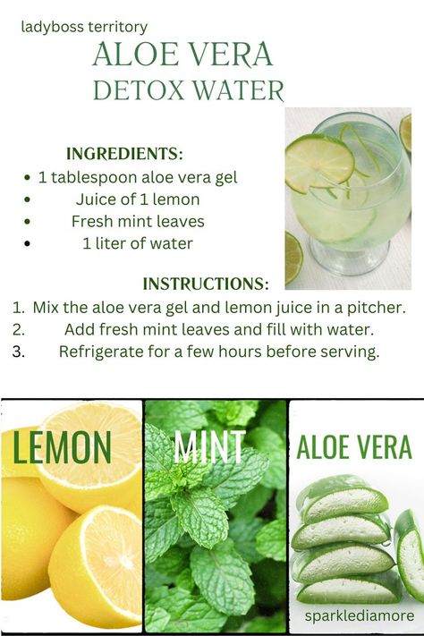 A glass pitcher of Aloe Vera Detox Drink showcases the light yellow color of the infused water with floating lemon slices and a hint of aloe vera. Perfect for a hydrating and health-boosting refreshment." Aloe Vera Water Benefits, Mint Detox Water, Aloe Drink, Pineapple Mint, Aloe Vera Drink, Water Benefits, Lemon Mint, Best Detox, Cleanse Your Body