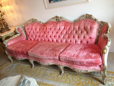 Provincial Living Room, French Provincial Living Room, French Provincial Sofa, Pink Couch, Vintage Couch, French Provincial Furniture, Provincial Furniture, French Bedroom, Pink Sofa