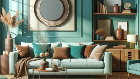 Interior Colors Archives - Interior Themes Brown Leather Ottoman, Interior Themes, Coral Wall Art, Navy Throw, Turquoise Walls, Trendy Interiors, Interior Colors, Teal Walls, Pink Vase