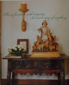 Antiqueaholics: Pamela Pierce Decorates for Christmas, Veranda 2005 Pamela Pierce, French Buffet, Vignette Styling, Walnut Doors, Limestone Fireplace, Tuscan Design, Hacienda Style, Spanish Revival, Mexican Decor