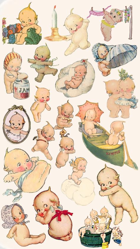 #kewpie Kewpie Tattoo, Kewpie Art, Kewpie Baby, Baby Collage, Doll Drawing, Kewpie Dolls, Baby Drawing, Iphone Wallpaper Themes, Baby Tattoos