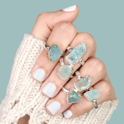 Cheap Gemstone Rings, Aquamarine Stone Ring, Raw Stone Engagement Rings, Silver Rings For Women, Raw Aquamarine, Raw Stone Ring, Aquamarine Ring, Aquamarine Stone, Aquamarine Rings