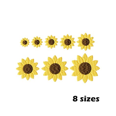 Mini Sunflower Machine Embroidery Design | Etsy Canada Embroidery Napkins, Sunflower Embroidery, Bernina Embroidery, Mini Sunflowers, Small Sunflower, Machine Embroidery Projects, Sunflower Design, Star Stitch, Embroidery Projects