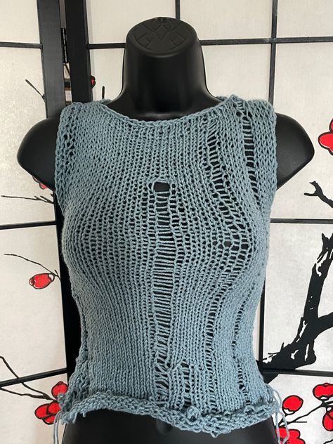 Distressed Knitting, Alternative Knitting, Grunge Knit, Loose Knit, Knit Shirts, Distressed Knit, Distressed Crochet Top, Distressed Crochet, Black Knit Top