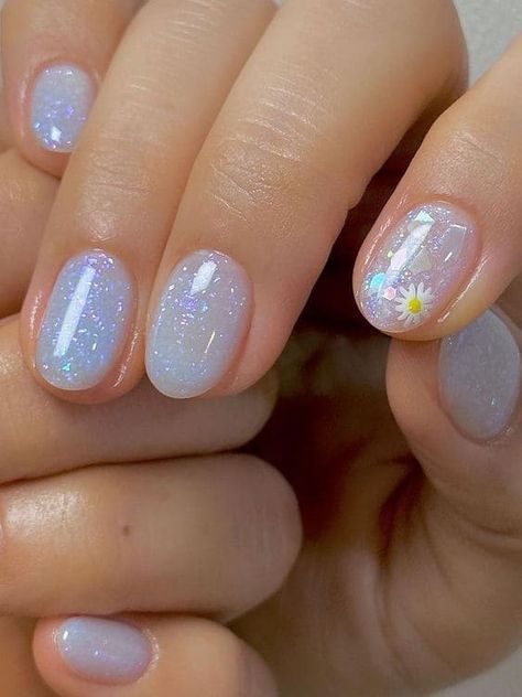 Korean Glitter Nails, Sparkle Nails Acrylic, Uwu Nails, Nails Korean, Elegant Touch Nails, Korean Nail, 2023 Nails, Pastel Nails Designs, Subtle Nails