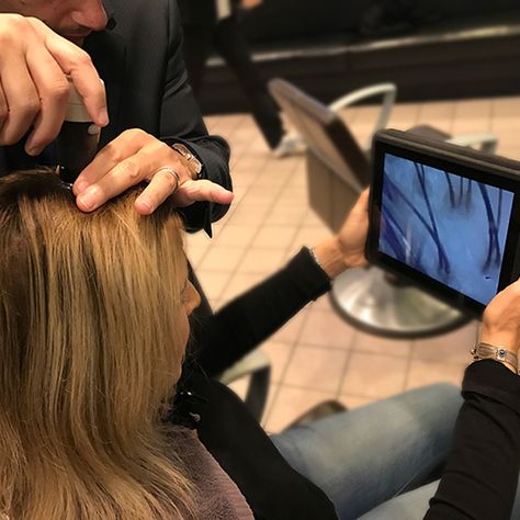 Come in and see how clean and healthy your scalp is with our high-powered capiliscope Consultation and Scalp Analysis for just $25! A clean, healthy scalp is the first step in promoting natural hair regrowth for thicker, longer, healthier hair!  #teddiekossof #teddiekossofsalonspa #hairrepair #haircare #scalpcare #healthyhair #longhair #hairregrowth #hairloss #scalpanalysis Scalp Analysis, Hair Analysis, Scalp Spa, Benefits Of Baking Soda, Hair Consultation, Natural Hair Regrowth, Head Spa, Baking Soda Benefits, Scalp Treatments