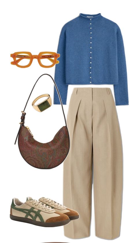 outfit Cute Khaki Pants Outfit, Period Outfits For Work, Outfit Colour Combos, Brown And Blue Outfit, Thanksgiving Outfit Aesthetic, Everyday Work Outfits, Earthy Aesthetic Outfits, Tan Pants Outfit, Tan Outfit