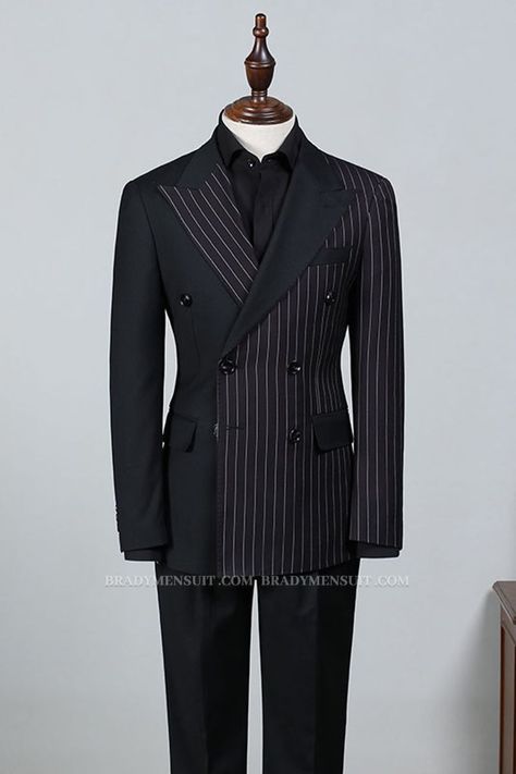 Discover Beacher Formal Black Striped Point Lapel Double Breasted Tailored Business Suit with allabousuit. Shop for a range of Black Peaked Lapel men's suits for every occasion with rush order service in cheap price. Well Tailored Suit, Business Suit Men, Tailored Suit, Cool Suits For Men, Men Fashion Suit, Mens Tailored Suits, Black And White Jacket, Stylish Mens Suits, Suits Prom