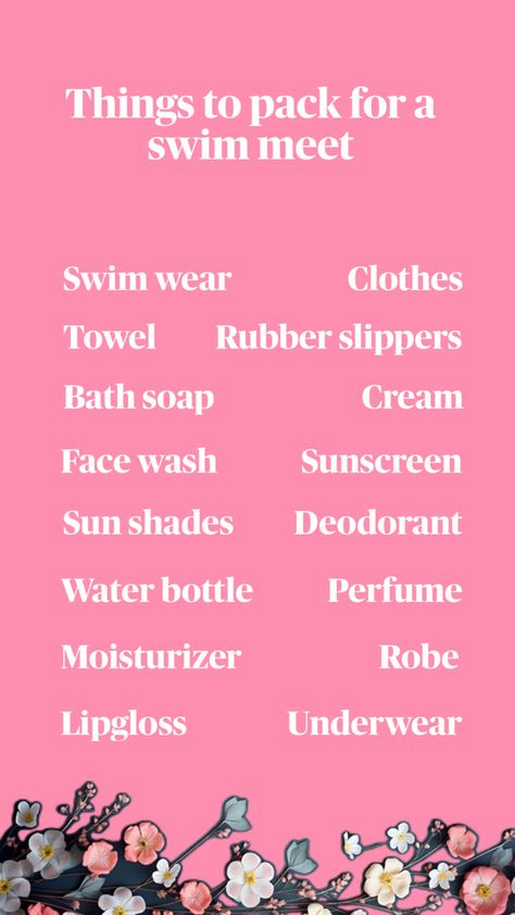 Items to pack for a swim outing Swimming Needs List, Swimming Packing List, What To Pack For Swimming, Swim Meet Essentials, Gym Bag Essentials Women, Preppy Swim, Comfy Trendy Outfits, Baby Swimming Lessons, Beach Trip Packing