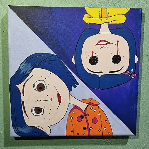 Wicked Painting Ideas, Cute Cartoon Painting Ideas On Canvas, Movie Inspired Paintings, Coraline Acrylic Painting, Coraline Canvas Painting Easy, Cute Easy Halloween Paintings, Coraline Art Painting, Simple Painting Canvas, Coraline Painting Easy