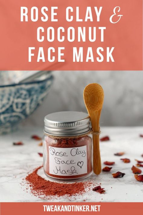 Rose Clay & Coconut Milk Face Mask DIY for your natural skin care routine. Learn how to craft this natural coconut milk face mask recipe as a DIY natural skin care product to use as part of your weekly self care beauty regimen. Plus learn about the natural skin care benefits of rose kaolin clay at Tweak and Tinker. Kaolin Clay Mask Recipe, Coconut Milk Face Mask, Milk Face Mask, Skin Care Face Masks, Clay Coconut, Coconut Face Mask, Milk Face, Avocado Face Mask, Mask Recipes