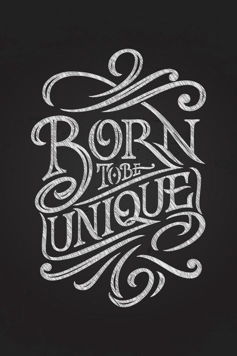 Lettering with chalk BORN TO BE UNIQUE on a chalkboard. Vector illustration for posters, banners, for printing on notepads and sketchbooks. Handmade typography. Handmade Typography, Chalkboard Typography, Sign Inspiration, Chalkboard Vector, Creative Typography Design, Community Hub, Chalkboard Drawings, Chalkboard Lettering, Chalkboard Poster