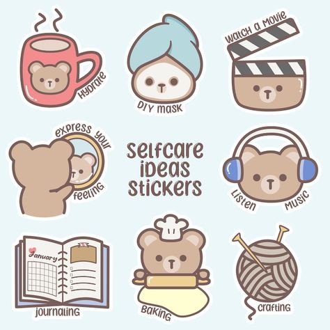 Sticker Gift Ideas, Planner Sticker Ideas, Self Care Clipart, Journal Stickers Printable, Self Care Stickers, Diary Sticker, Agenda Stickers, Sticker Business, Planner Stickers Printable