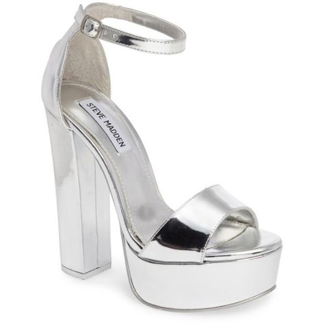 Women's Steve Madden Gonzo Platform Sandal ($60) ❤ liked on Polyvore featuring shoes, sandals, silver, silver high heel sandals, silver platform sandals, silver shoes, steve madden and silver sandals Silver Platform Sandals, Silver Platform Shoes, Silver High Heel Shoes, Silver High Heel, Silver Platform Heels, Metallic Ankle Boots, Silver High Heels, Steve Madden Shoes Sandals, Shoes Steve Madden