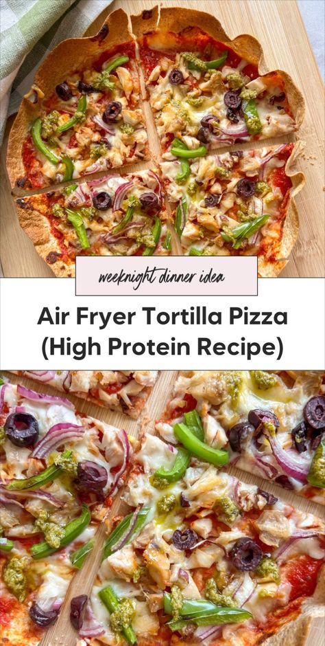 Healthy Pizza Tortilla, Healthy Pizza Recipes Tortilla, Pizza On Tortilla Shells, Air Fryer Pizza Tortilla, Tortilla Pizza In Air Fryer, Tortilla Air Fryer, Corn Tortilla Pizza, Flour Tortilla Pizza, Air Fryer Tortilla Pizza