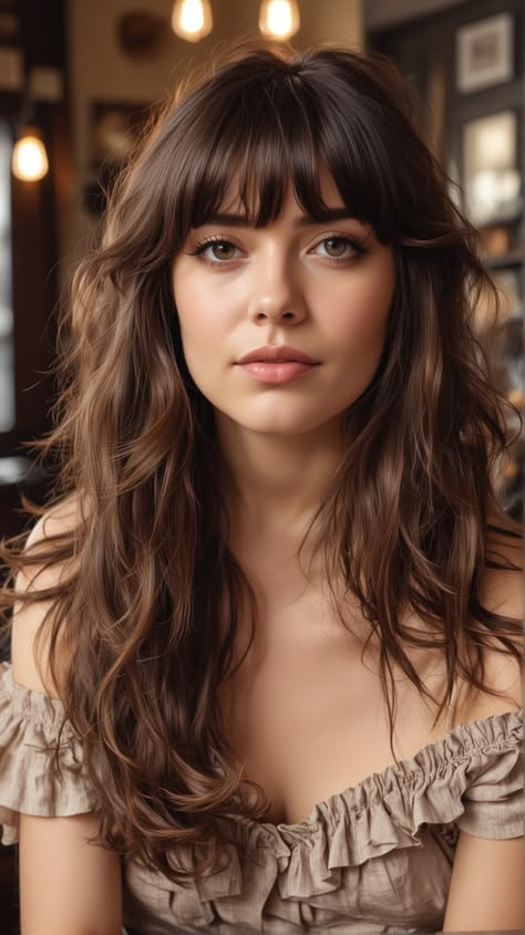 23 Mid Length Hair with Bangs: Top Styles and Tips Bangs Medium Wavy Hair, Bangs With Long Wavy Hair, Thick Hair Bangs, Mid Length Hair With Bangs, Wavy Mid Length Hair, Long Layered Hair With Bangs, Bangs Styles, Swoop Bangs, Wavy Or Curly Hair