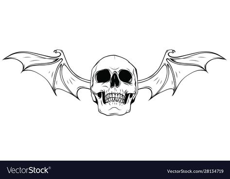 Skull With Bat Wings Tattoo, Wings Black And White, Skull With Wings, Character Tattoos, Bat Skull, Skull Wings, Wings Black, Shield Vector, Fish Silhouette