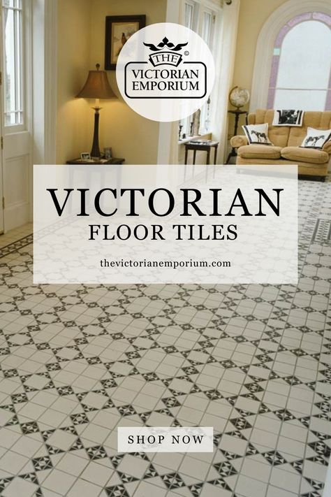 Victorian floor tiles for your hallway, bathroom, kitchen, porch and living room. Our collection of Victorian floor tiles will perfectly complement the period home. Our Victorian flooring range covers plain tiles, encaustic tiles, tiles for indoor use and for outdoor use, in classic black, red and white combinations as well as more unusual colours usually used as accents such as blue, green, pink and lime. Victorian Checkered Floor, Pattern Floor Tiles Hallway, Victorian Floor Tiles Porch, Modern Victorian Tiles, Floor Tiles For Hall, Victorian Kitchen Flooring Ideas, Victorian Mosaic Tiles Hallway, Victorian Floor Tiles Living Room, Victorian Kitchen Flooring