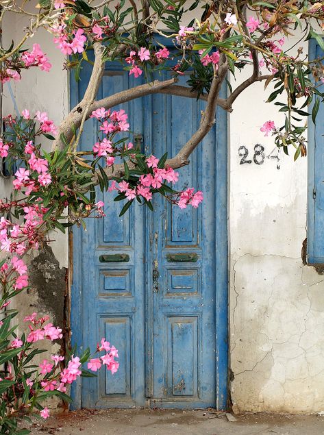 Creta-Sissi-Door.02 | Amorakin | Flickr Blue Door Painting, Door With Flowers Painting, Aesthetic Door Drawing, Doors With Flowers, Pictures Of Doors, Door With Flowers, Villa Patio, Door Drawing, Door Photography