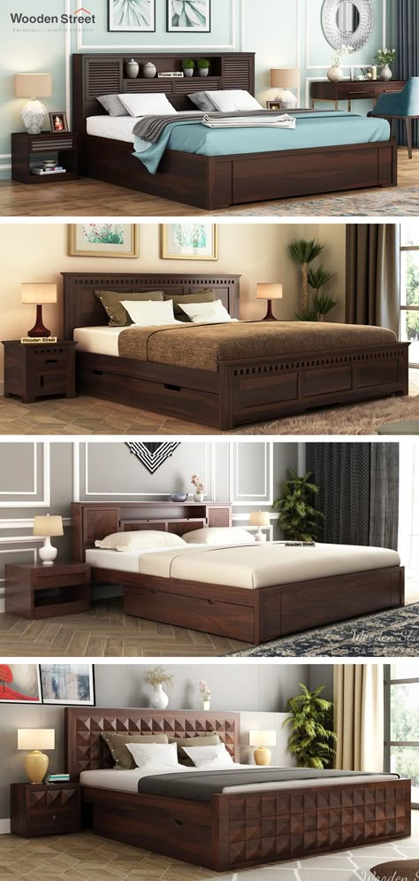 Wooden Bed Ideas Master Bedrooms, Bed Ideas Wood Furniture, Wooden Bed Decor Bedroom, Bedroom Design With Wooden Furniture, Bedroom Bed Design Woods, Beds Wooden Design, Master Bed Design Wooden, Bed Wood Design Modern, Modern Bedroom Furniture Design Beds