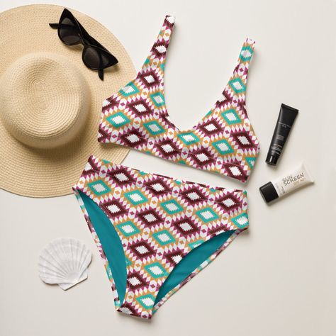 Country Bikinis, Swimsuits For Body Types, High Waisted Western Bathing Suits, Western Bikinis, Western Swimwear, Aztec Swimsuit, Different Body Types, Swimming Suits, Swim Suits