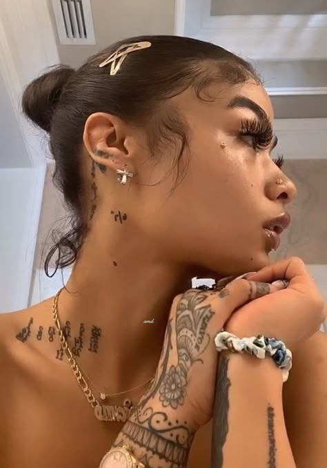 Its Ma Birthday, India Love Tattoos, Inside Ear, Neck Tattoos Women, India Love, Hairdos For Curly Hair, Body Piercings, Feminine Tattoos, Baddie Hairstyles