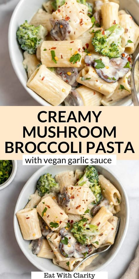 Brocolli Mushroom Recipes, Broccoli And Mushroom Recipes, Mushroom Broccoli Pasta, Vegan Broccoli Pasta, Broccoli Rigatoni, Vegan Mushroom Pasta, Pasta Con Broccoli, Broccoli Pasta Recipe, Mushroom Broccoli