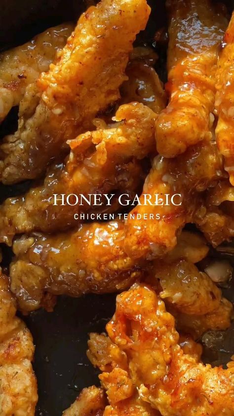 Honey Garlic Chicken Tenders, Garlic Chicken Tenders, Chicken Tenders Recipe, Ladybug Movie, Chicken Tender Recipes, Tasty Recipes Videos, Chicken Strips, Honey Garlic Chicken, Delicious Snacks Recipes