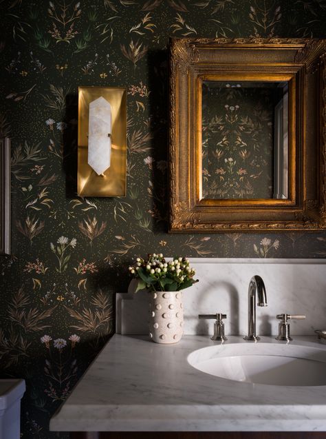 Woodward — Jean Stoffer Design Weeds Wallpaper, Jean Stoffer Design, Kelly Ventura, Jean Stoffer, Moody Wallpaper, Powder Bath, Flipping Houses, Bathroom Wallpaper, Guest Bathroom