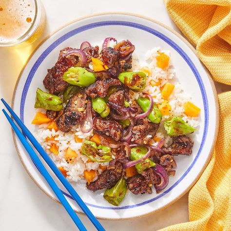 Miso Beef, Blue Apron Recipes, Shishito Peppers, Veggie Stir Fry, Cooking Temperatures, Blue Apron, Fiber Foods, Cooking Wine, Cooked Vegetables