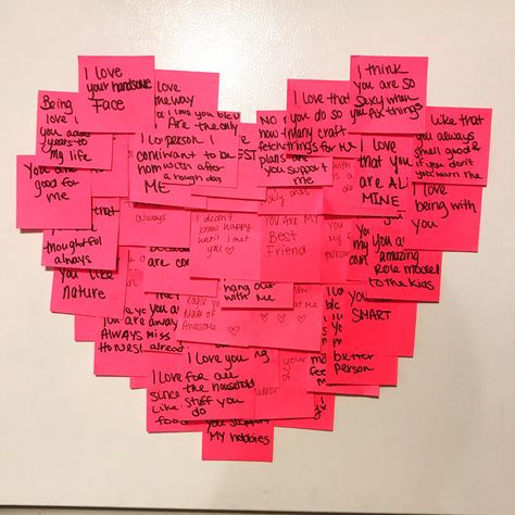 Heart Post It Notes, Post It Notes Aesthetic Wall, Cute Love Language, Heart Sticky Notes On Mirror, Post It Note Heart, Sticky Notes For Him, Post It Notes Ideas Wall, Love Post It Notes, Sticky Note Heart