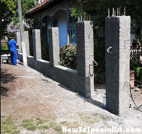 Cement Fence Ideas, Cement Fence Ideas Concrete Walls, Concrete Fence Ideas, Concrete Block Fence, Cabin Fence, Cement Fence, Cinderblock Wall, Concrete Fence Wall, Concrete Fence Posts