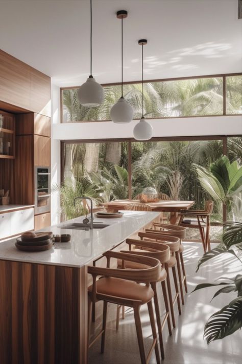 Modular & Modern Open Kitchen Design & Ideas | Trending Kitchen Related Ideas | Home Decor Ideas Modern Tropical Kitchen Design, Tropical Modern Kitchen, Bali Kitchen Design, Tropical Kitchen Ideas, Modern Tropical Kitchen, Wallpaper Ideas Kitchen, Kitchens Aesthetic, Modern Tropical Interior Design, Paint Ideas Kitchen