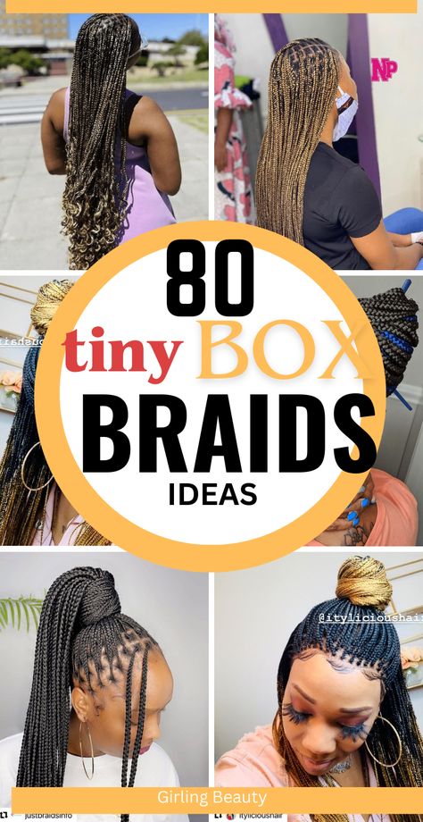 Discover 80 elegantly chic tiny box braid ideas! From sleek and sophisticated to creatively versatile styles, these inspirations offer a fusion of elegance and practicality for your hair game. #TinyBoxBraids #TinyBraids #ChicHairstyles #ElegantBraidIdeas Small Box Braids Hairstyles With Curls, Singles Braids For Black Women, African Box Braids Hairstyles, Styling Small Box Braids, Classy Knotless Braids Hairstyles, Small Box Braids Hairstyles For Black Women, Asian Box Braids, Elegant Box Braids Hairstyles, Tiny Braids For Black Women