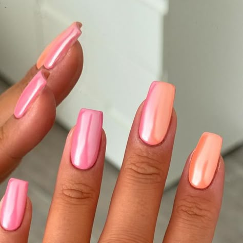 Charlotte Herberts on Instagram: "Pink and Orange Ombré 🧡🩷  @glossifyofficial  @homeofnailart  @nails_luxeofficial  @lucypastorellitools_  @coconutlaneuk   #pinknails #orangenails #ombrenails #chromenails #springnails #longnails #nailsnailsnails #nails" Pink To Orange Ombre Nails, Light Pink And Orange Nails, Orange Pink Ombre Nails, Sunset Chrome Nails, Pink Orange Ombre Nails, Pink And Orange Ombre Nails, Sunkissed Nails, Orange Pink Nails, Nails Pink And Orange