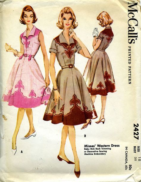 amazing idea Rockabilly Dress Pattern, Western Dress Patterns, Vintage Western Dress, Southern Romance, Mccalls Patterns Vintage, Vintage Western Wear, Patio Dress, Patron Vintage, Western Dress