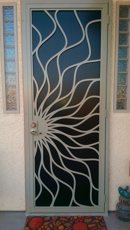 Secure Screen Door, Sun Door Design, Steel Security Doors Design, Modern Security Screen Door, Metal Screen Door Ideas, Net Doors For Main Door, Metal Screen Door, Screen Door Grill, Iron Doors Modern