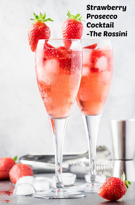 This Strawberry Prosecco cocktail is most commonly called a Rossini cocktail. With simple ingredients, this refreshing drink is perfect for any occasion. Strawberry Champagne Cocktail, Strawberry Cocktail Recipe, Prosecco Cocktail Recipes, Prosecco Drinks, White Pizza Recipes, Girly Drinks, Strawberry Cocktails, Prosecco Cocktails, Best Alcohol